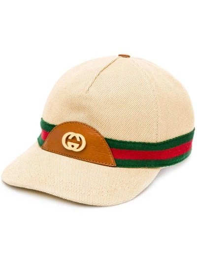 Shop Gucci Web Stripe Baseball Cap In Neutrals