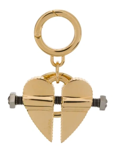 Shop Prada Bolted Heart Keyring In Gold