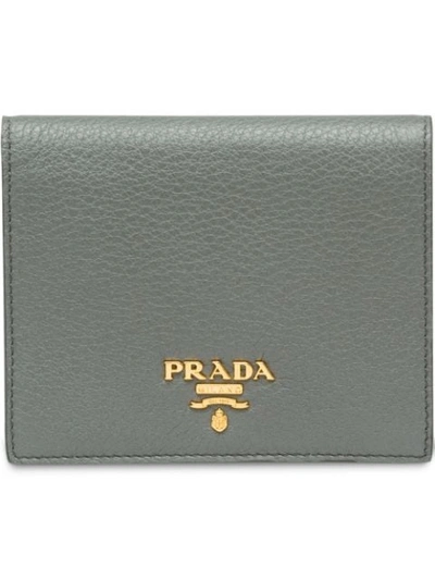 Shop Prada Small Leather Wallet In Grey