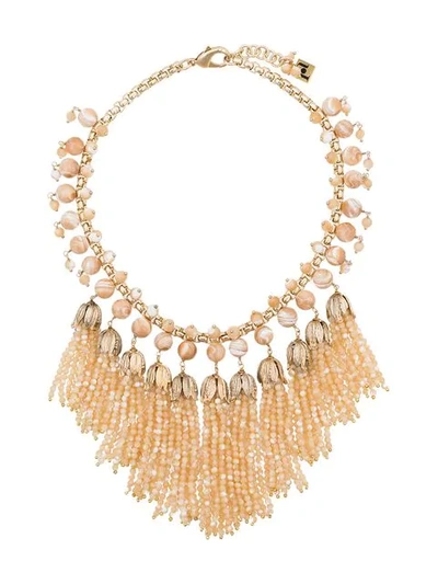Shop Rosantica Neutral Grillo Tassel Bead Necklace In Metallic