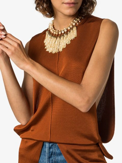 Shop Rosantica Neutral Grillo Tassel Bead Necklace In Metallic