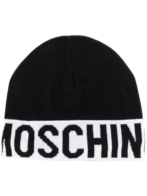 Moschino Logo Trim Beanie In Black | ModeSens