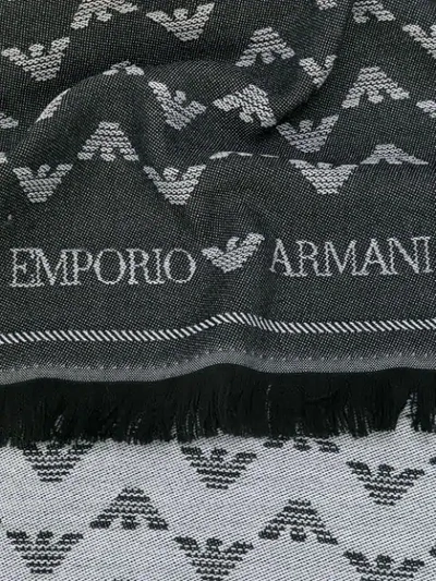 Shop Emporio Armani Logo Print Fringed Scarf In Black