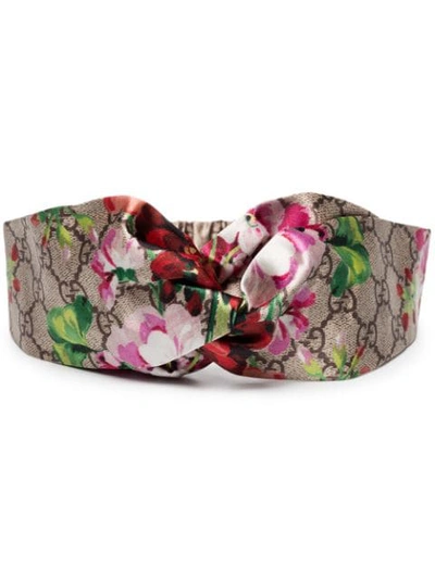 Shop Gucci Floral Gg Logo Print Headband In Pink