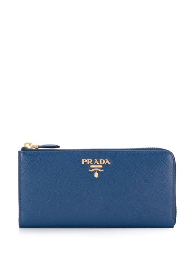 Shop Prada Logo Plaque Continental Wallet In Blue