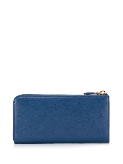 Shop Prada Logo Plaque Continental Wallet In Blue