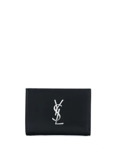 Shop Saint Laurent Monogram Logo Wallet In Black