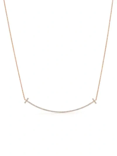 Shop Tiffany & Co 18kt Rose Gold Tiffany T Smile Diamond Pendant Necklace In Metallic