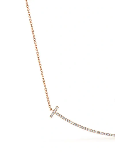 Shop Tiffany & Co 18kt Rose Gold Tiffany T Smile Diamond Pendant Necklace In Metallic