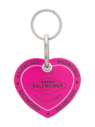 Shop Balenciaga Casino Heart Keyring In Pink