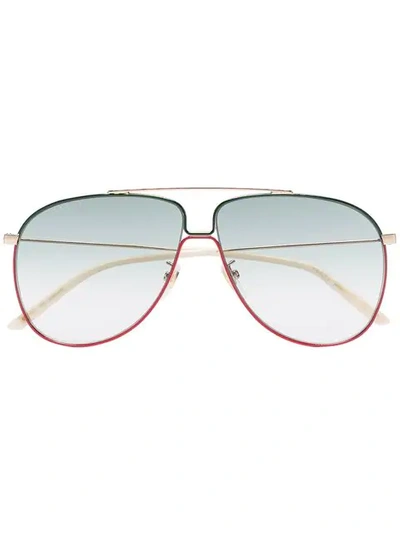 Shop Gucci Green And Red Gradient Lens Aviator Sunglasses