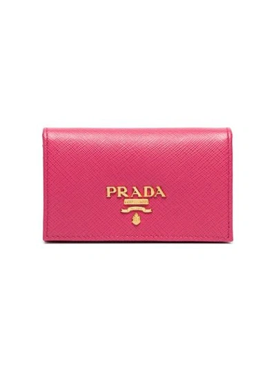 Shop Prada Logo Detail Textured Leather Wallet In Pink
