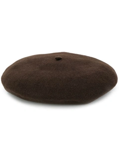 Shop Celine Knitted Beret Hat In Brown