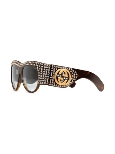 Shop Gucci Oversize Crystal Sunglasses In Brown