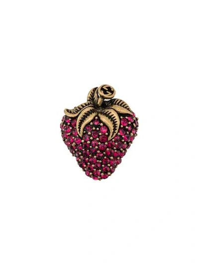 GUCCI CRYSTAL STRAWBERRY BROOCH - 红色