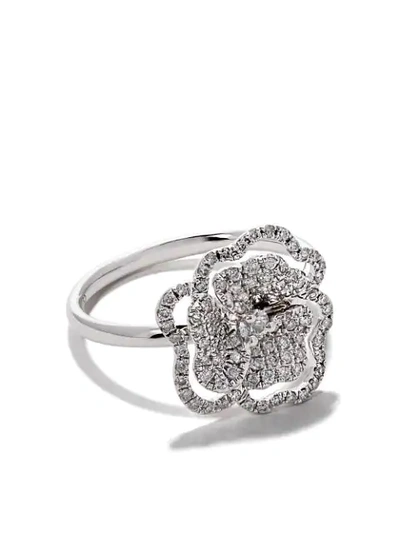 Shop As29 18kt White Gold Roselia Flower Line Medium Diamond Ring In Silver