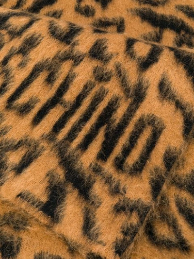 Shop Moschino Leopard-print Logo Scarf In Brown