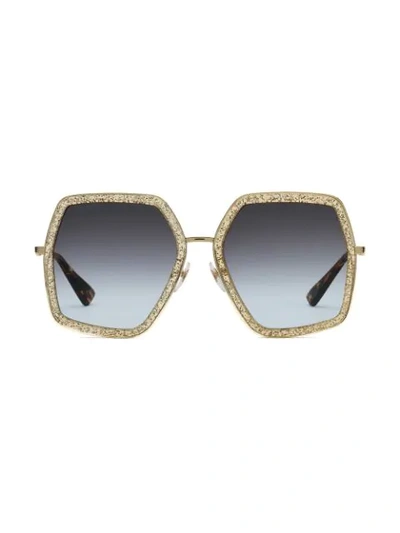 Shop Gucci Eyewear Oversized Metal Framed Sunglasses - Metallic