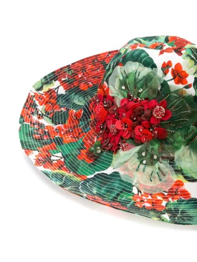 Shop Dolce & Gabbana Floral Print Hat In Green