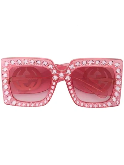 Shop Gucci Hollywood Forever Crystal Embellished Oversized Sunglasses In Pink
