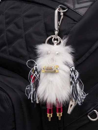 Shop Prada Rufus Fur Keychain Trick In White