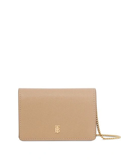 Shop Burberry Grainy Leather Card Case With Detachable Strap In Neutrals