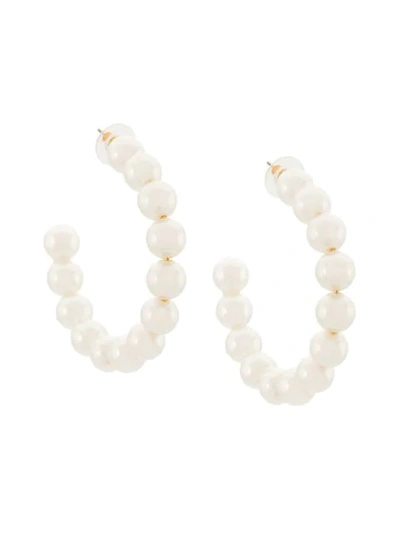 Shop Lele Sadoughi Pearl Hoop Earrings In White
