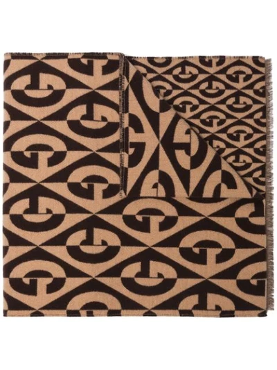 BROWN RHOMBUS PRINT LOGO SCARF