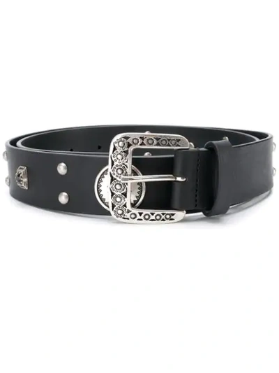 Shop Pinko Engraved Buckle Belt In Black