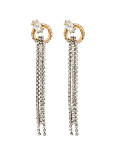 Shop Miu Miu Two-tone Embellished Drop Earrings In Gold