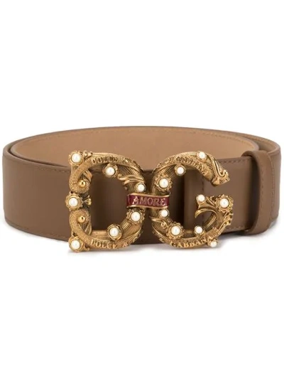 Shop Dolce & Gabbana Embellished Logo Belt In Brown