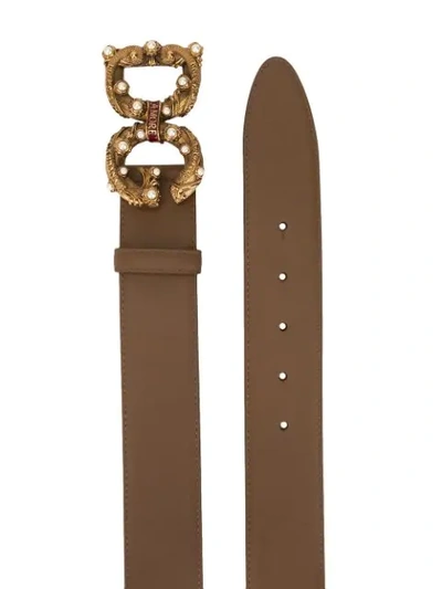 Shop Dolce & Gabbana Embellished Logo Belt In Brown