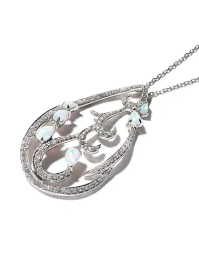 Shop As29 18kt White Gold Lucy Pear Shaped Diamond And Opal Pendant Necklace In Silver