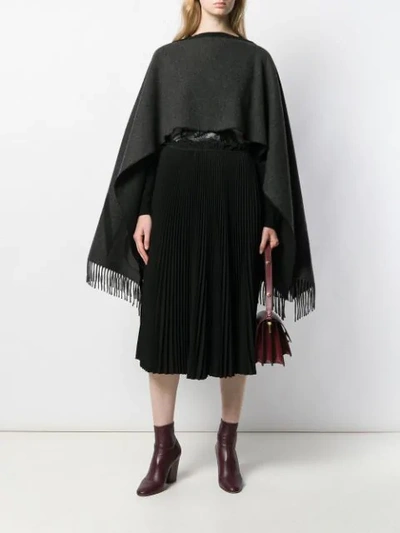 Shop Valentino Logo Fringed Poncho In Grey