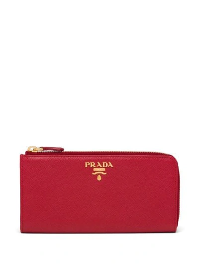 Shop Prada Logo Plaque Large Wallet In Red