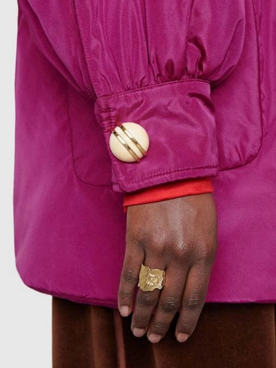 Shop Gucci Textured Metal Ring With Interlocking G In Gold