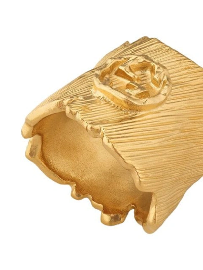 Shop Gucci Textured Metal Ring With Interlocking G In Gold