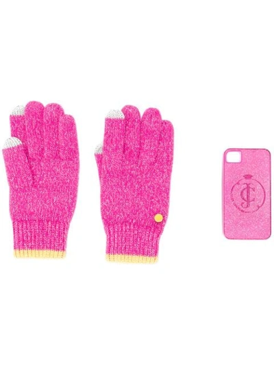 Shop Juicy Couture Glittered Gloves And Iphone 4 Case In Pink