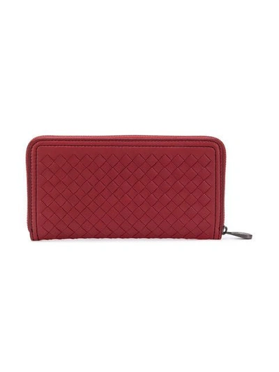 Shop Bottega Veneta Intrecciato Weave Zip-around Wallet In Red