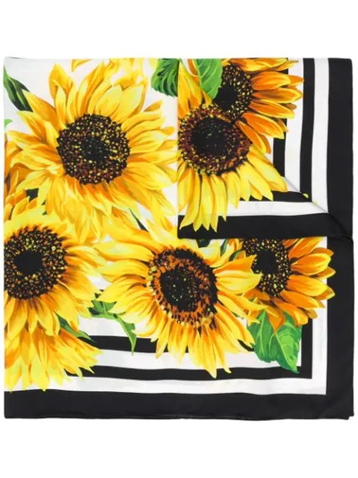 Shop Dolce & Gabbana Silk Sunflower Scarf In Black