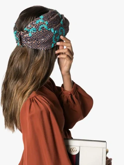Shop Gucci Multicoloured Sequined Head Wrap In Brown