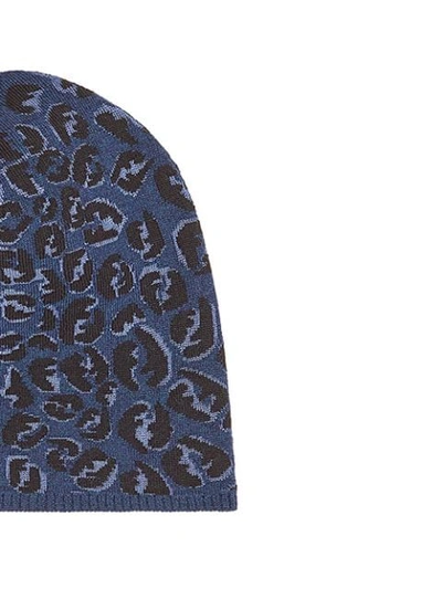 Shop Fendi Jacquard Ff Logo Beanie - Blue