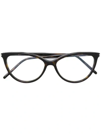 Shop Saint Laurent Cat Eye Frame Glasses In Brown