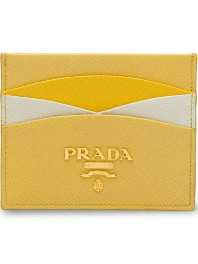 Shop Prada Saffiano Leather Credit Card Holder In Yellow