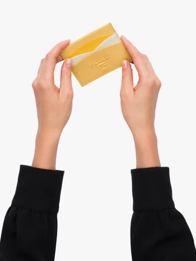 Shop Prada Saffiano Leather Credit Card Holder In Yellow
