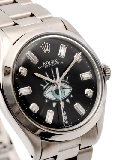 Shop Jacquie Aiche Customised Black Rolex Eye Stainless Steel Watch In Silver