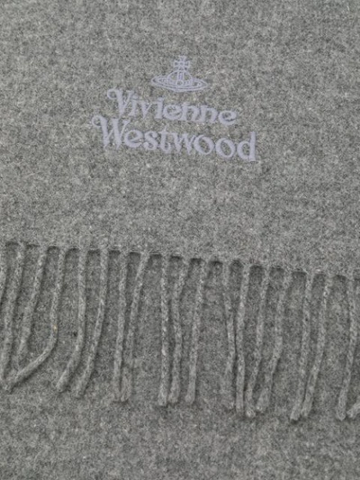 Shop Vivienne Westwood Fringed Logo Scarf - Grey