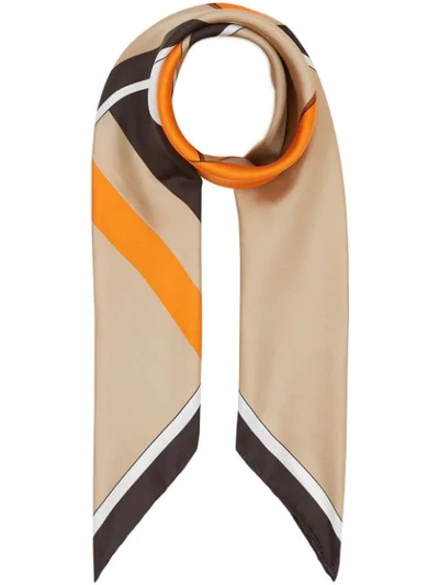 Shop Burberry Monogram Icon Stripe Print Square Scarf In Neutrals