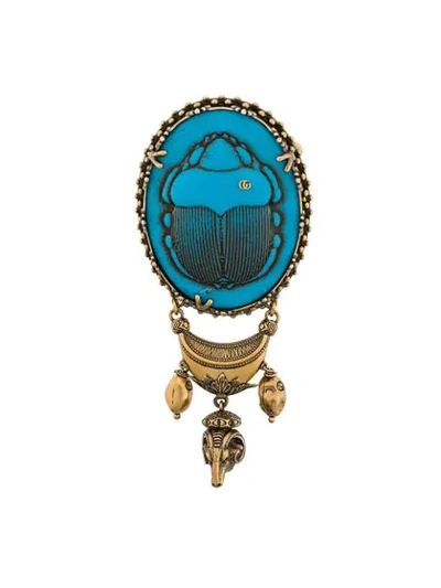 Shop Gucci Beetle Brooch In Blue