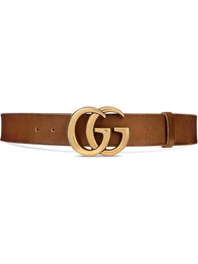 Shop Gucci Brown Leather Gg Logo Belt